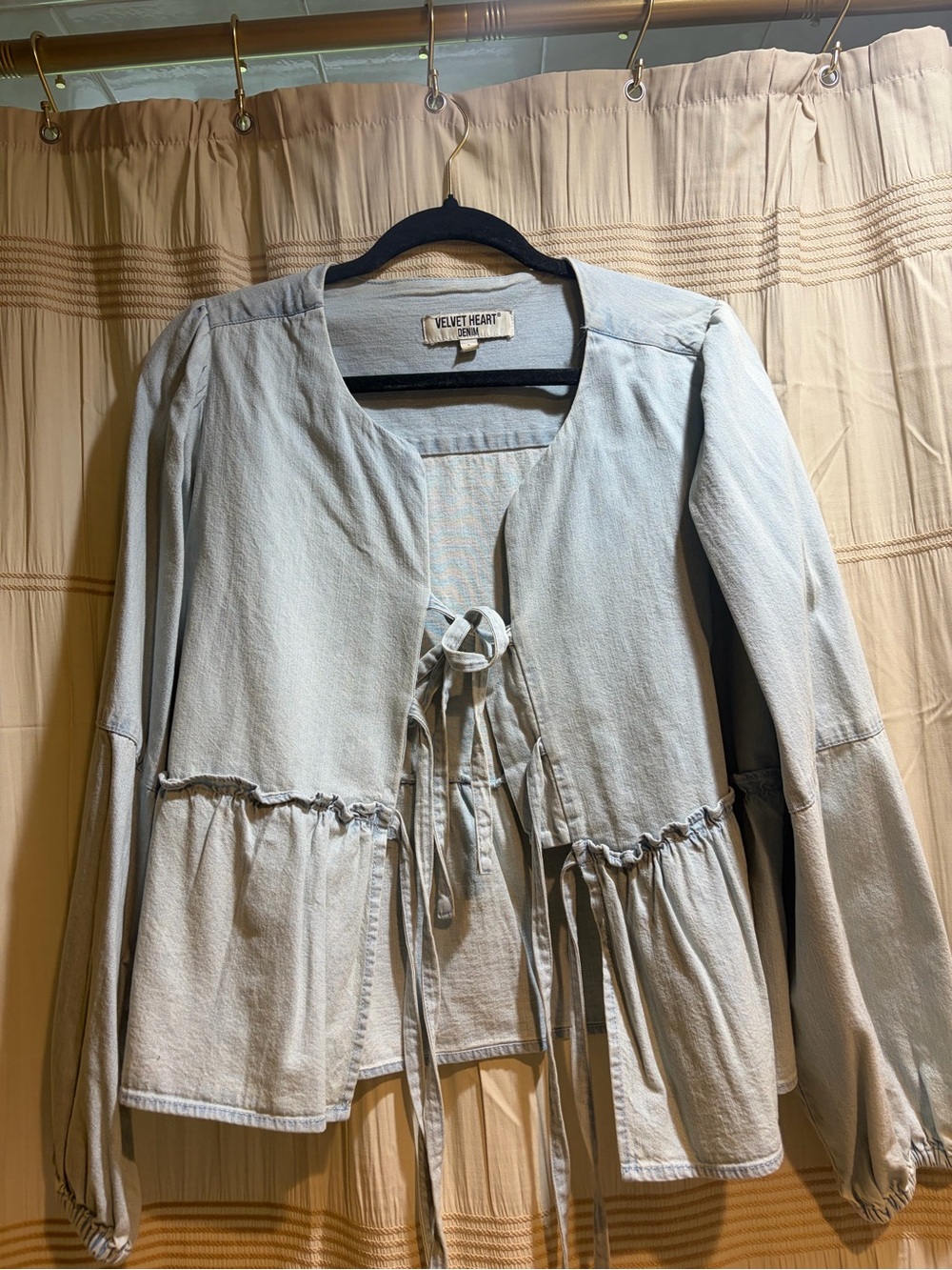Velvet Heart Pale Blue Tie-Front Peplum Jean Jacket